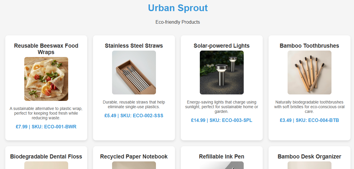 Urban Sprout Shop Page